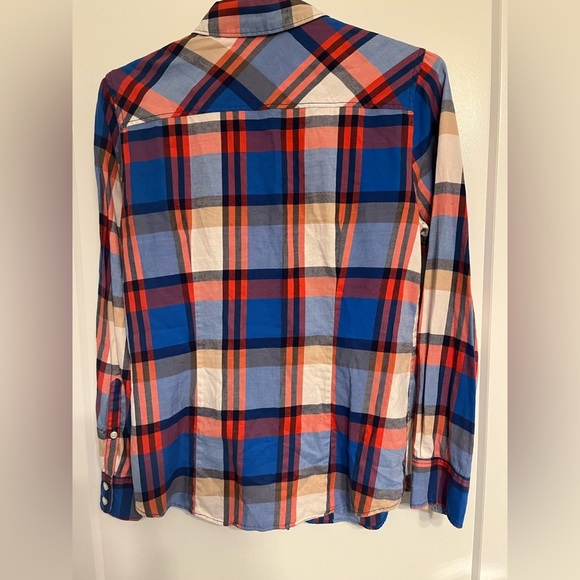 J. Crew Blue Orange Plaid Perfect Fit Button Down Size Small Petite - Picture 7 of 13